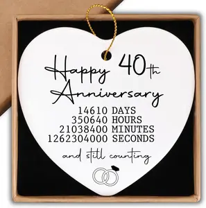 40th Wedding Anniversary Ornament Gifts for Couple Parents 40th Anniversary Wedding Gifts for Parents Ornament Keepsake Sign Heart Plaque Happy Anniversary Christmas Ornaments for Husband Wife