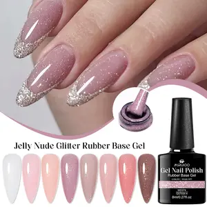 MSRUIOO 8ml Jelly Nude Glitter Rubber Base Gel, Glitter Sequins Nail Polish Jelly Gel French Manicure Soak Off UV/LED Gel for Nail Art DIY At Home Cosmetic