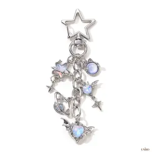 Baroque Y2K Star Cross Heart Wing Moon Stone Alloy Key Ring Bag Charm For Women, Classic Stylish Multi Motif Pendant, Decor Accessory For Car Keys Handbags And Thoughtful Memorial Gift For Friends And Family