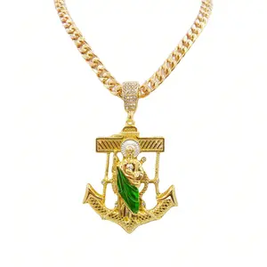 1 Piece Personalized Anchor St. Jude Long Necklace cuban link style san juda tadeo gold