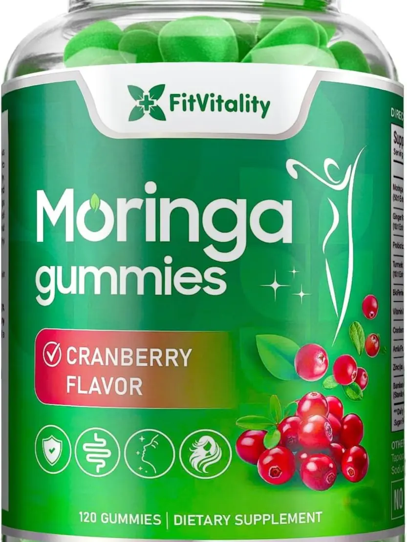 120 Moringa Gummies with Ginger, Turmeric, Cranberry, Amla Fruit & Probiotics | Vegan, Sugar-Free Gummies