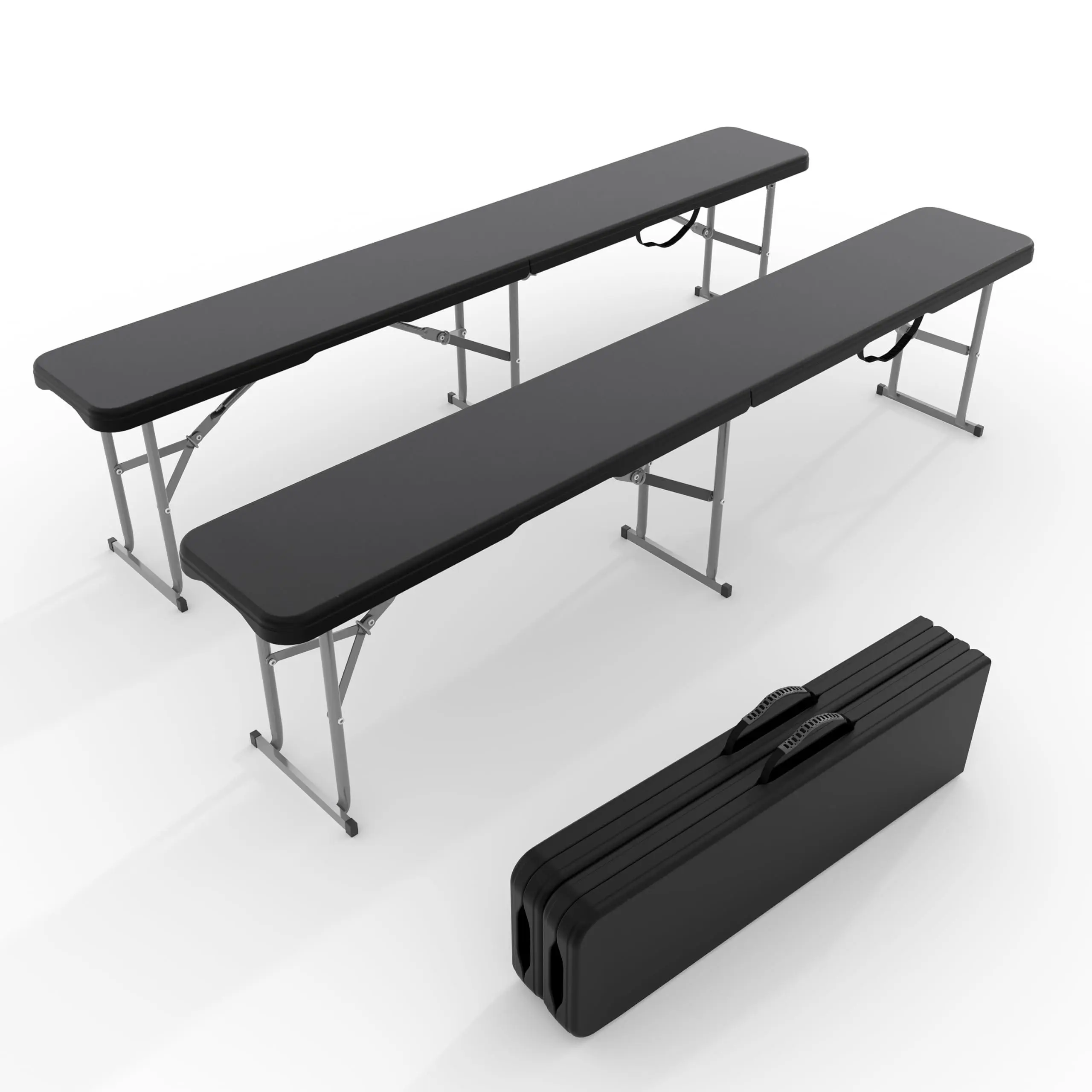 6FT Folding Bench 2 Pack, Plastic Portable Folding Bench Seat with Carry Handle & Lock for in/Outdoor Activities, Picnic, Soccer, Caming Dining Seat, Black, Metal Frame, Hdpe Plastic
