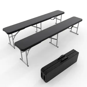[GAOMON]6FT Folding Bench 2 Pack, Plastic Portable Folding Bench Seat with Carry Handle & Lock for in/Outdoor Activities, Picnic, Soccer, Caming Dining Seat, Black