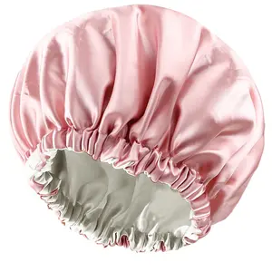 Shower Caps 100% Real Satin Lined Shower Cap,Extra Large Shower Cap for Women Reusable Waterproof,Adjustable Size&Long Hair Bath Caps Pink
