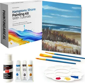 DIY Hamptons Shore Acrylic Painting Kit with Video Tutorials - 9pc Art Set for Adults and Beginners