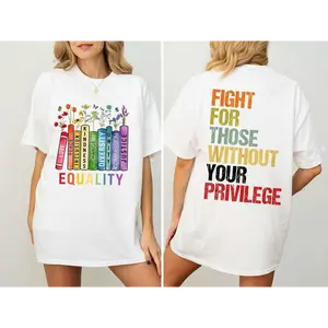Women's Round Neck Casual Streetwear T-Shirt - "Fight for Privilege" Assertive Text Slogan, Skeleton Graphic Print, Express Commitment to Equality, Women's Clothes