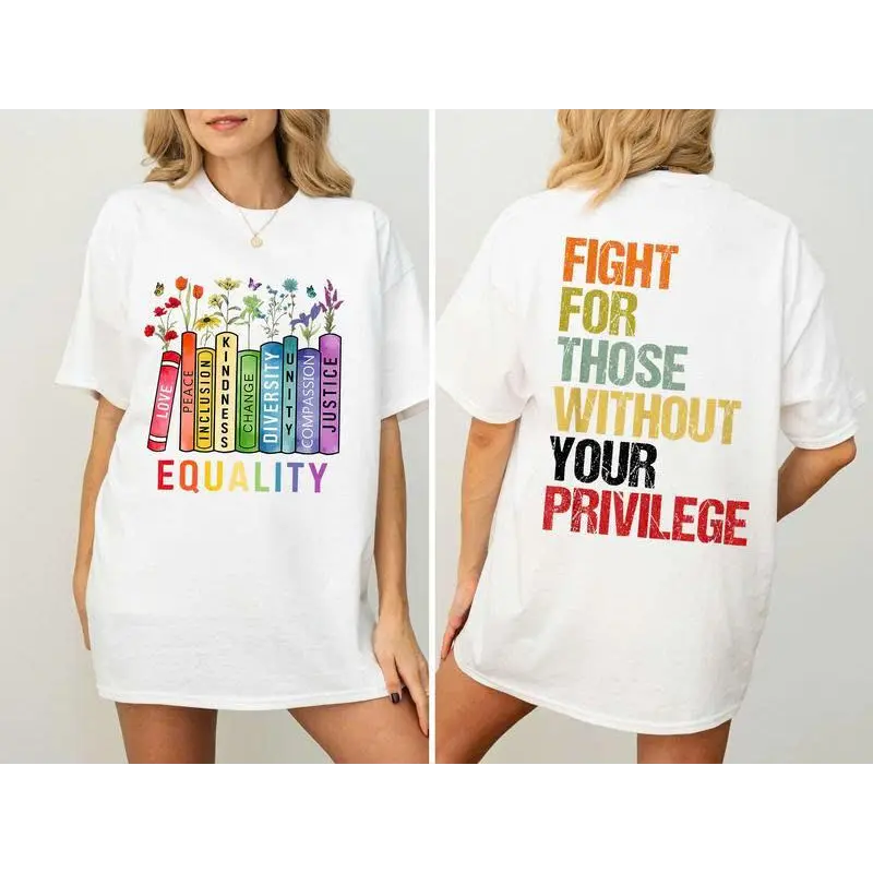 Women's Round Neck Casual Streetwear T-Shirt - "Fight for Privilege" Assertive Text Slogan, Skeleton Graphic Print, Express Commitment to Equality, Women's Clothes