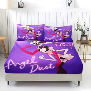 3-Piece Hazbin Hotel Poison Pattern Bedding Set, Comfortable Printed Design, Includes 1 Fitted Sheet & 2 Pillowcases, Non-Slip, Perfect Gift, Bed Sheets