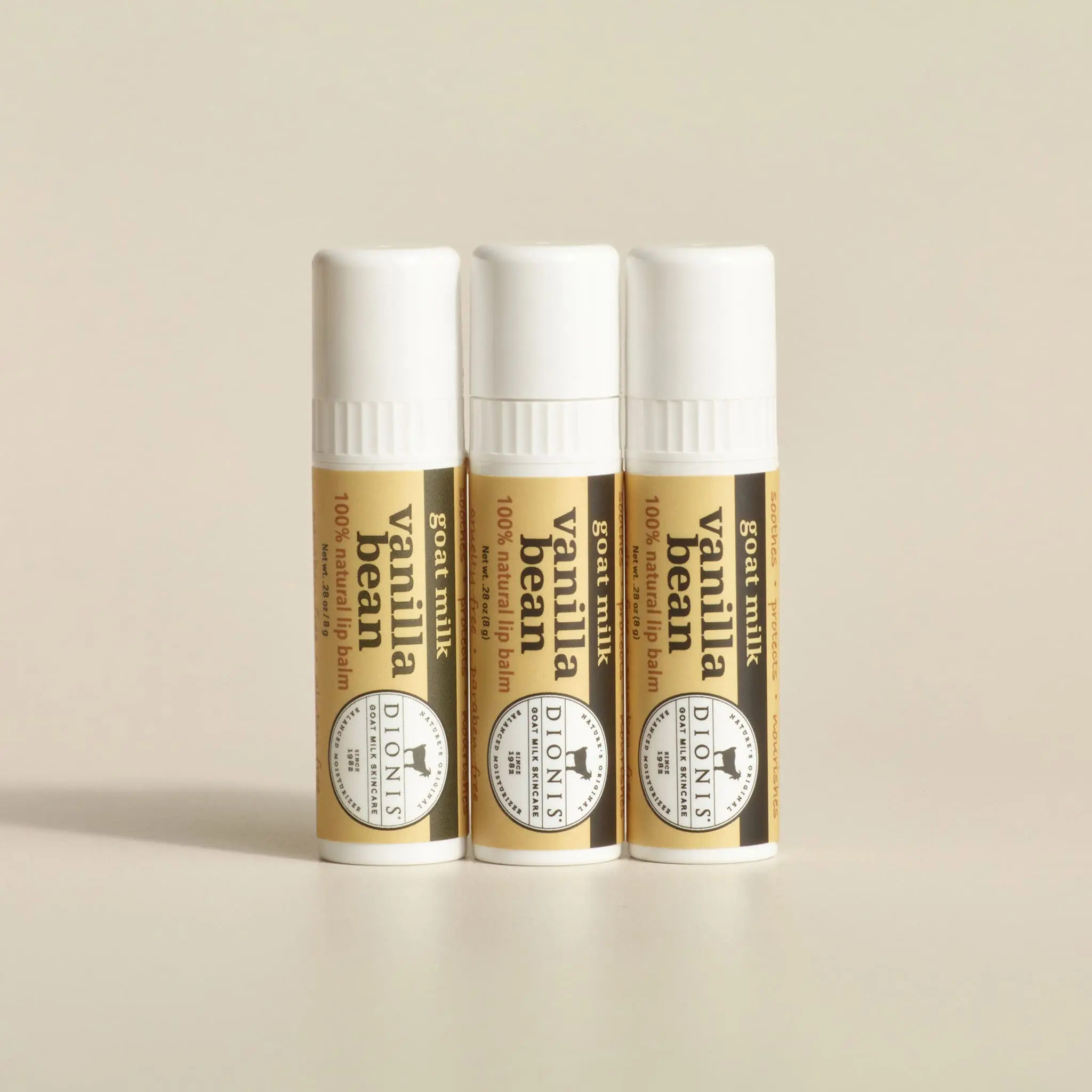 Dionis Goat Milk Skincare Vanilla Bean Goat Milk Lip Balm Set of 3 with Coconut Oil, Shea Butter & Beeswax for Moisture & Hydration