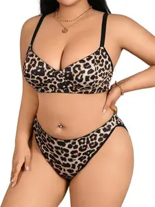 Leopard Print Bra Set, Sexy Wireless Bras, Ditsy Floral Pattern, High Waist Underwear, Max Support, Fitted, All Seasons