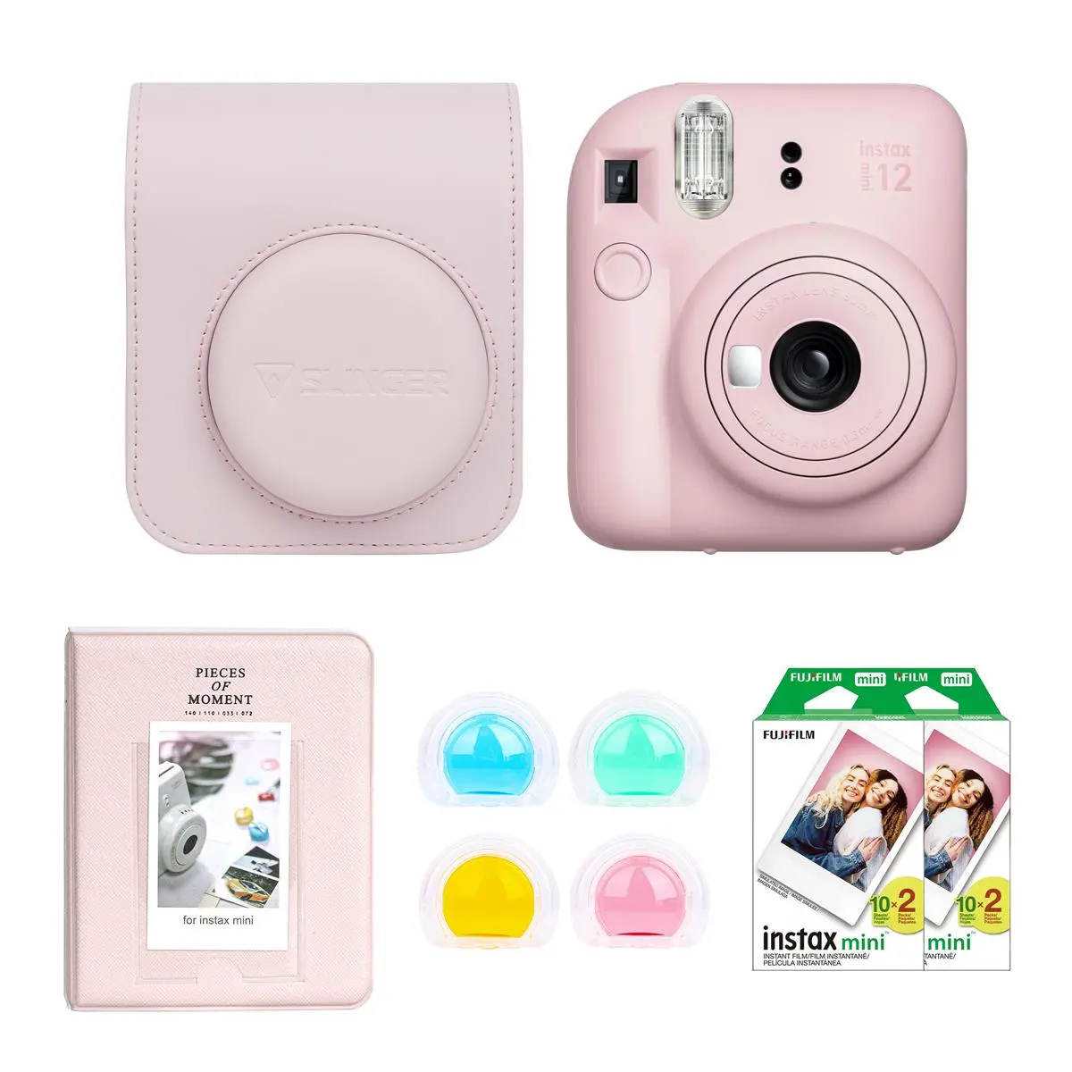 Fujifilm Instax Mini 12 Instant Film Camera, Blossom Pink Bundle with Instax Mini Custom Case, Accessory Kit and Daylight Film, 2x Twin Pack (40 Exposures) ISO 800
