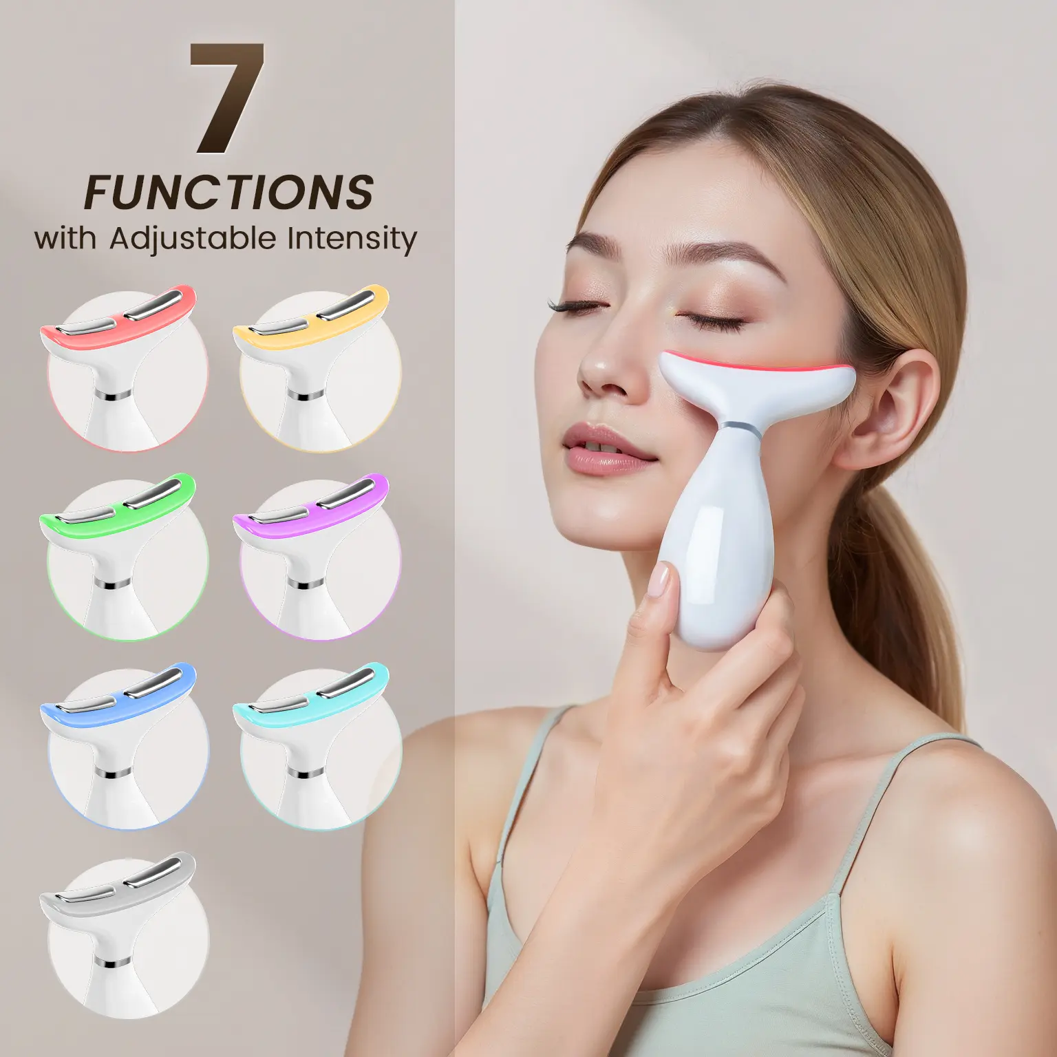 SHMHE Facial and Neck Massager, 7 Color LED Light Therapy for Face, Face Lift Device,Beauty Face Massager Tools for Skin Care, Helps lymphatic drainage,Gift