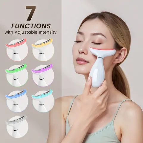 SHMHE Facial and Neck Massager, 7 Color LED Light Therapy for Face, Face Lift Device,Beauty Face Massager Tools for Skin Care, Helps lymphatic drainage,Gift