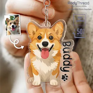 Custom Pet Illustration Acrylic Keychain - Personalized Hand-Drawn Dog & Cat Portrait Charm, Custom Name Keepsake, Durable Acrylic Bag Tag, Made in USA Summer Vibes