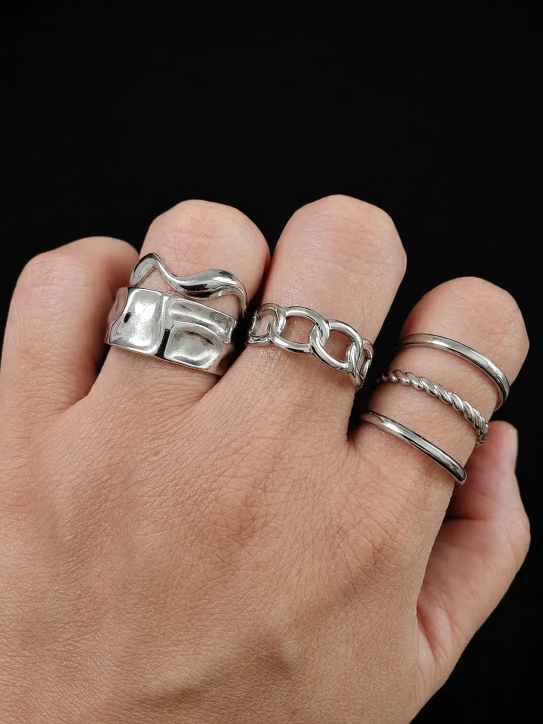 Women's Contemporary Stainless Steel Stackable Rings, 4-Piece Set