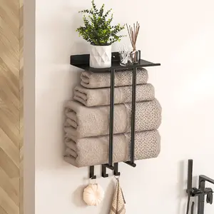 Wall-Mounted Towel Rack, No-Drill Bathroom Organizer, Holds Large & Small Towels, Handkerchiefs, Space-Saving Storage Solution, Bathroom Organizer Supplies