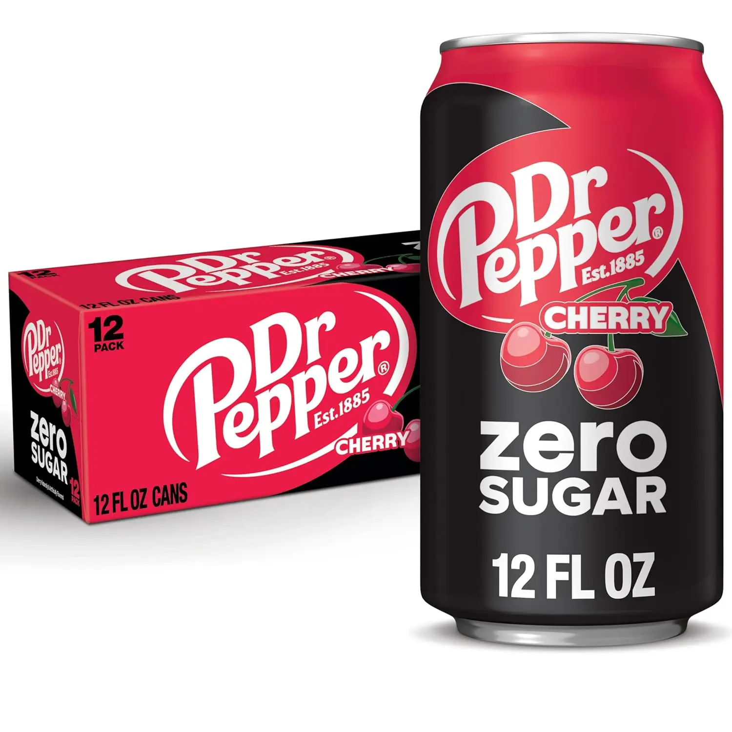 Dr Pepper Cherry 0 Sugar Soda Beverage, 12 fl oz Cans, 12-Pack