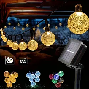100 LED Solar LED String Lights Vintage Bulb Garden Fairy Ball Pendant Party LED Solar Crystal Ball String Lights Outdoor, with 8 Lighting Modes Solar Patio Lights, Suitable for Garden Courtyard Porch Wedding Party Decorations