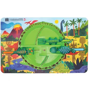 Constructive Eating Utensil Set with 3 Dinosaur Utensils, Plate and Placemat  - Made in USA - Kitchenware - Kitchen Utensils