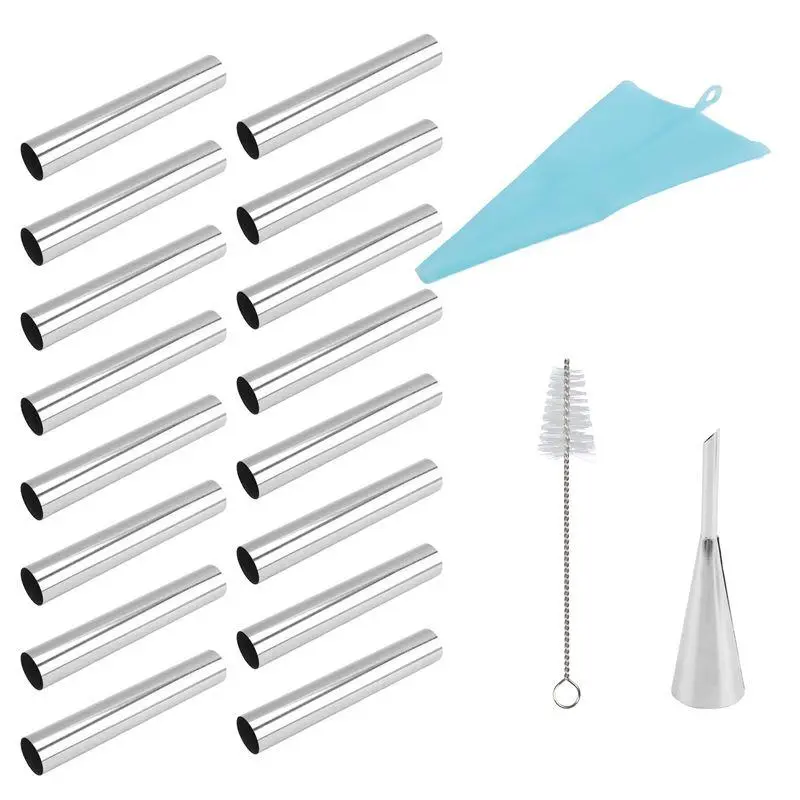 19PCS Cannoli Tube Molds Set – Stainless Steel Nonstick Cream Horn Pastry Mold for Shell Cream Rolls