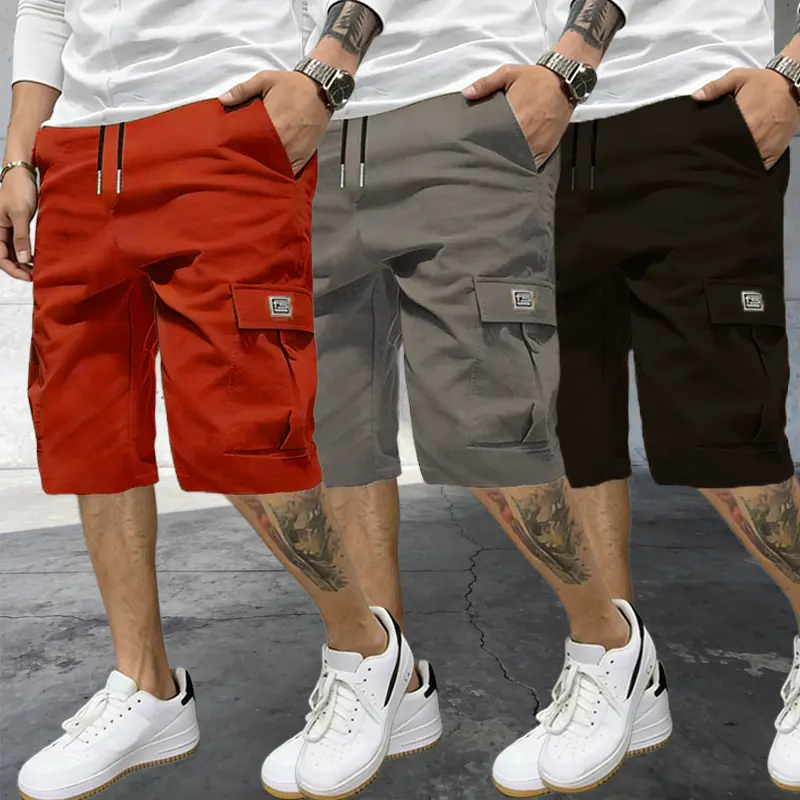Men's Polyester Cargo Shorts Set - M Athletic Apparel with Drawstring, Durable Tear-Resistant Breathable Fabric, Multifunctional Back Pockets, Suitable for Gym Stuff, Hiking, Rip-Resistant, Casual, Fashion Apparel, Clothing, Men's Wear, Gym-Ready Shorts S