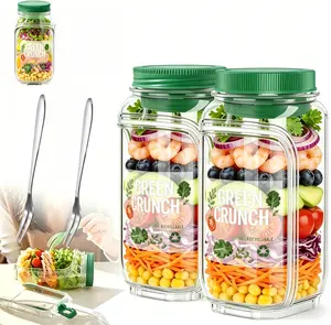 [Multiple batches]1000ml Large Salad Meal Prep Container | Leak-Proof Portable Salad Jar with Dressing Holder | BPA-Free On-the-Go Lunch Bowl | Includes  Free Stickers & Fruit Fork