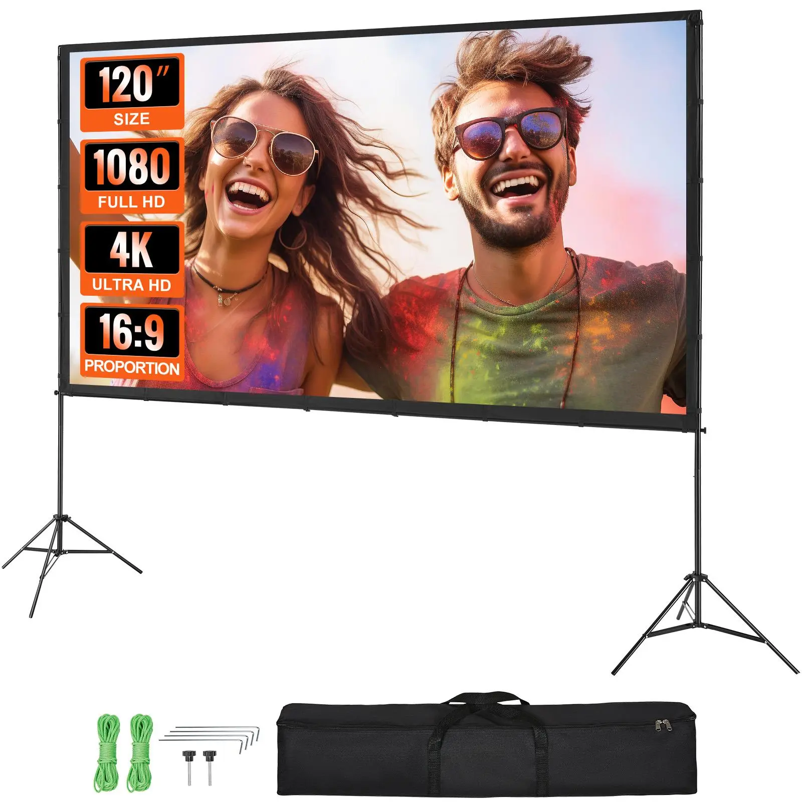 【SummerFinds】VEVOR Projector Screen with Stand,  120 inch 16:9 4K 1080 HD Outdoor Movie Screen with Stand, Wrinkle-Free Projection Screen with Tripods and Carry Bag, for Home Theater Cinema Backyard Movie Night