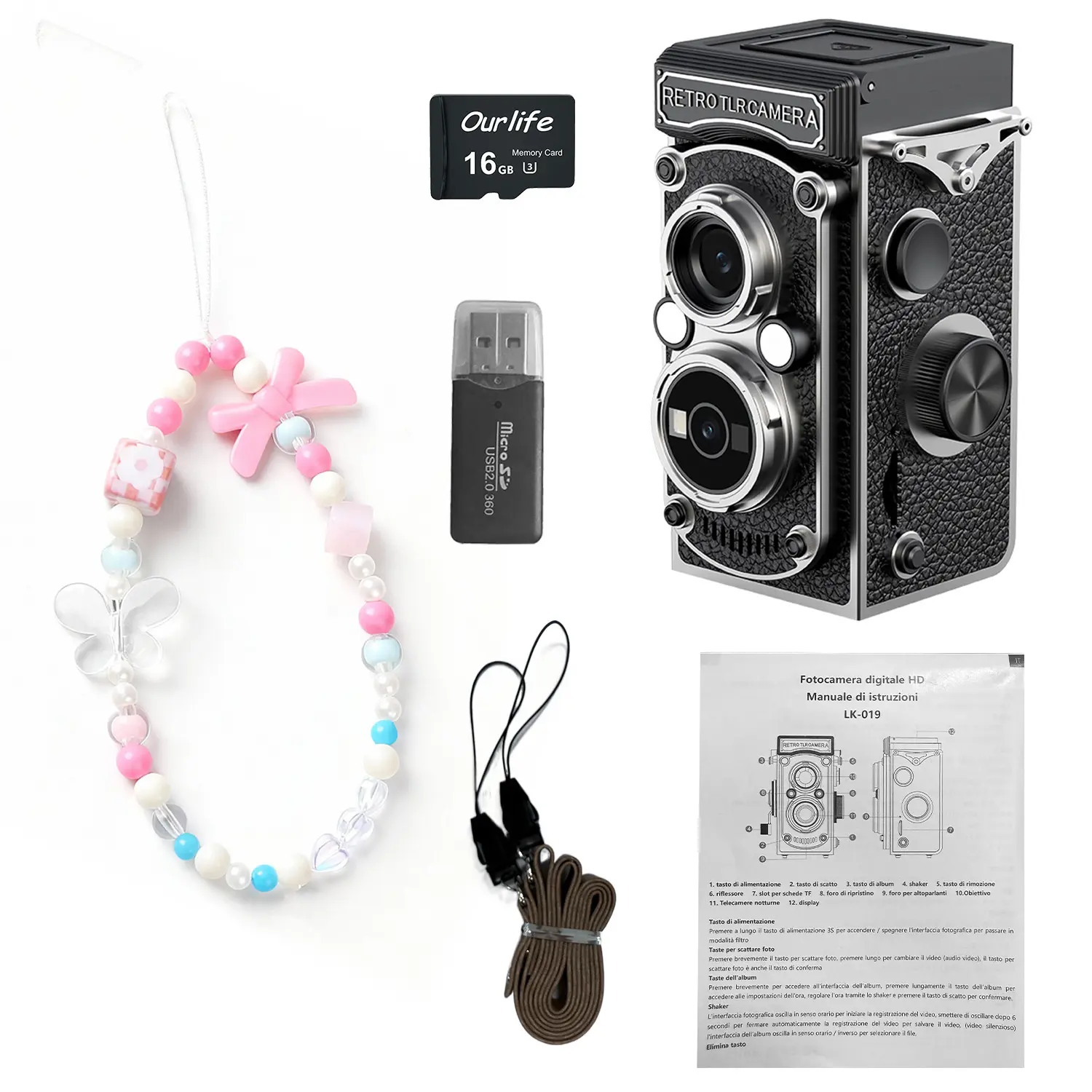 Portable Mini Digital Camera, Halloween Christmas Gift, Vintage Hand-Cranked Dual Lens, Optical Zoom, Auto Focus, Cmos Sensor, Handheld Vlogging Camera, Electronic Portable Camera
