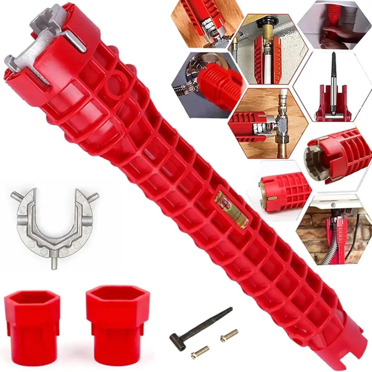 8-in-1 Multifunctional Nylon Basin Wrench - 0.48lb Anti-Skid Lines, Extra Long Design, Hygienic Tool for Family, Sink Basin Drain Tub Nut Removal, Tight Space Use Plumbing Installation & Repairs