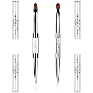 Double Ended French Tip Brush Set for Professional Nail Art 2 Pcs Hard Gel Builder & Brush Liner for Precise Design, Manicure, Nail Care