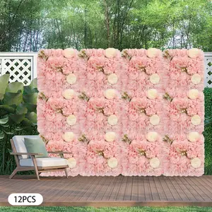 12Pcs Flower Wall Panel Artificial Flower Wall Backdrop Wedding Decor Flower Wall Decor Party Wedding Decor Bridal Shower Decor Baby Shower Decor 15x15in Banners Ornaments Pink