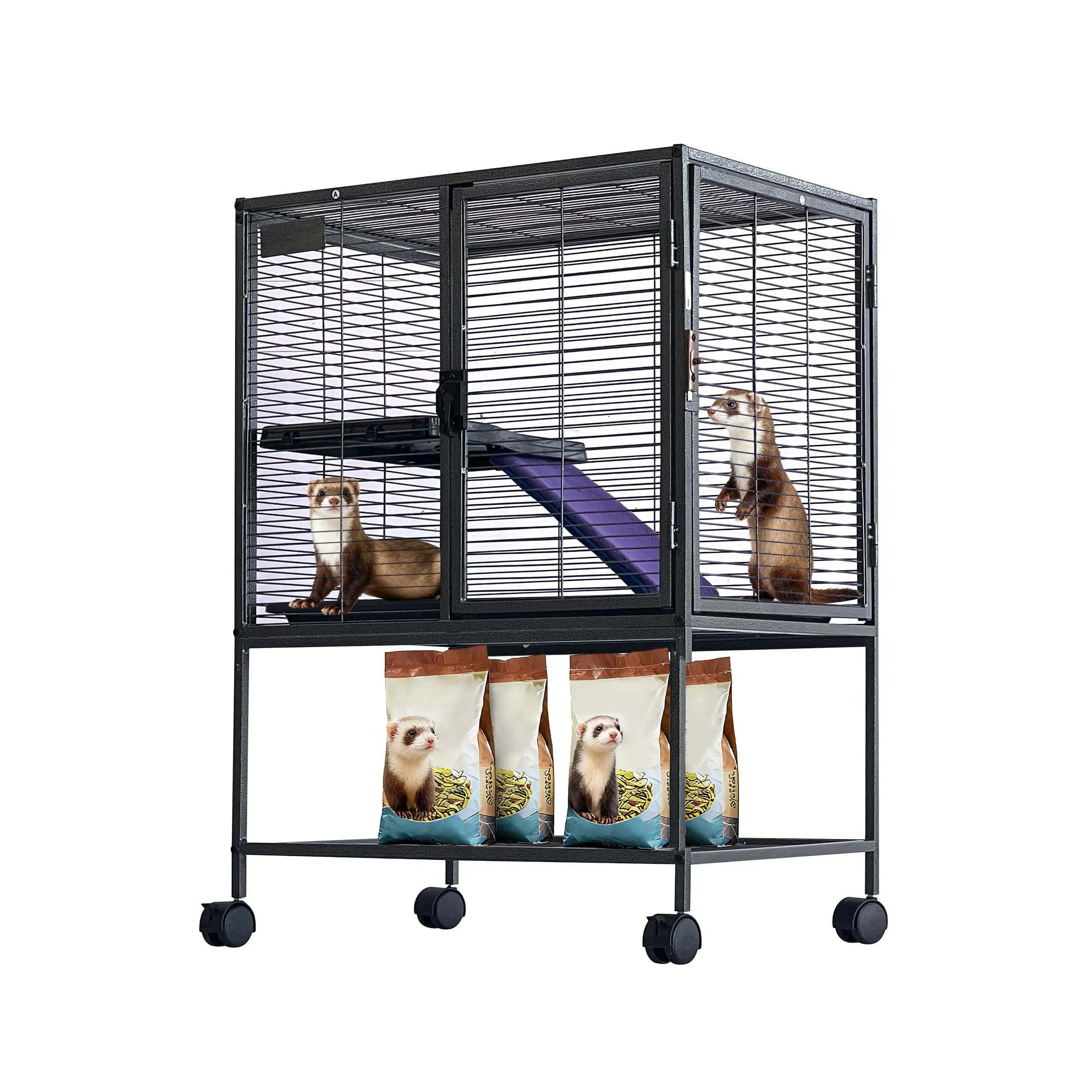 Metal Small Animal Cage,34''H Multi-Level Ferret Cage for Small Animals - Large Hamster Cage with Ramp, Extra Storage Stand, Removable Tray for Chinchilla, Rabbit, Guinea Pigs, Hedgehog, Gerbil