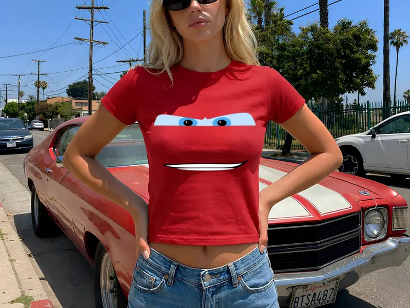 Cars Short Sleeve Print Baby Tee Slim Fit Y2K Top Sexy Summer Outfit Casual Streetwear Everyday Wear