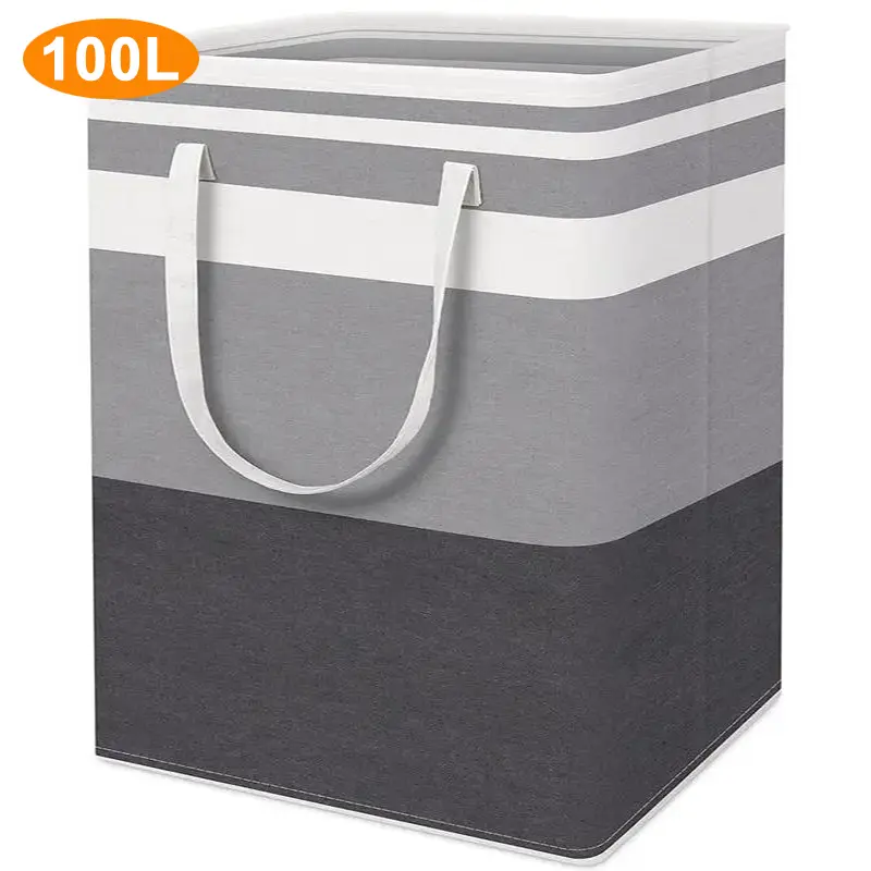 100L Ultra-Large Capacity Waterproof Foldable Laundry Hamper - Single Compartment, High Legs, Extended Handle, Cotton-Metal Construction, Modern Laundry Organizer for Home Use