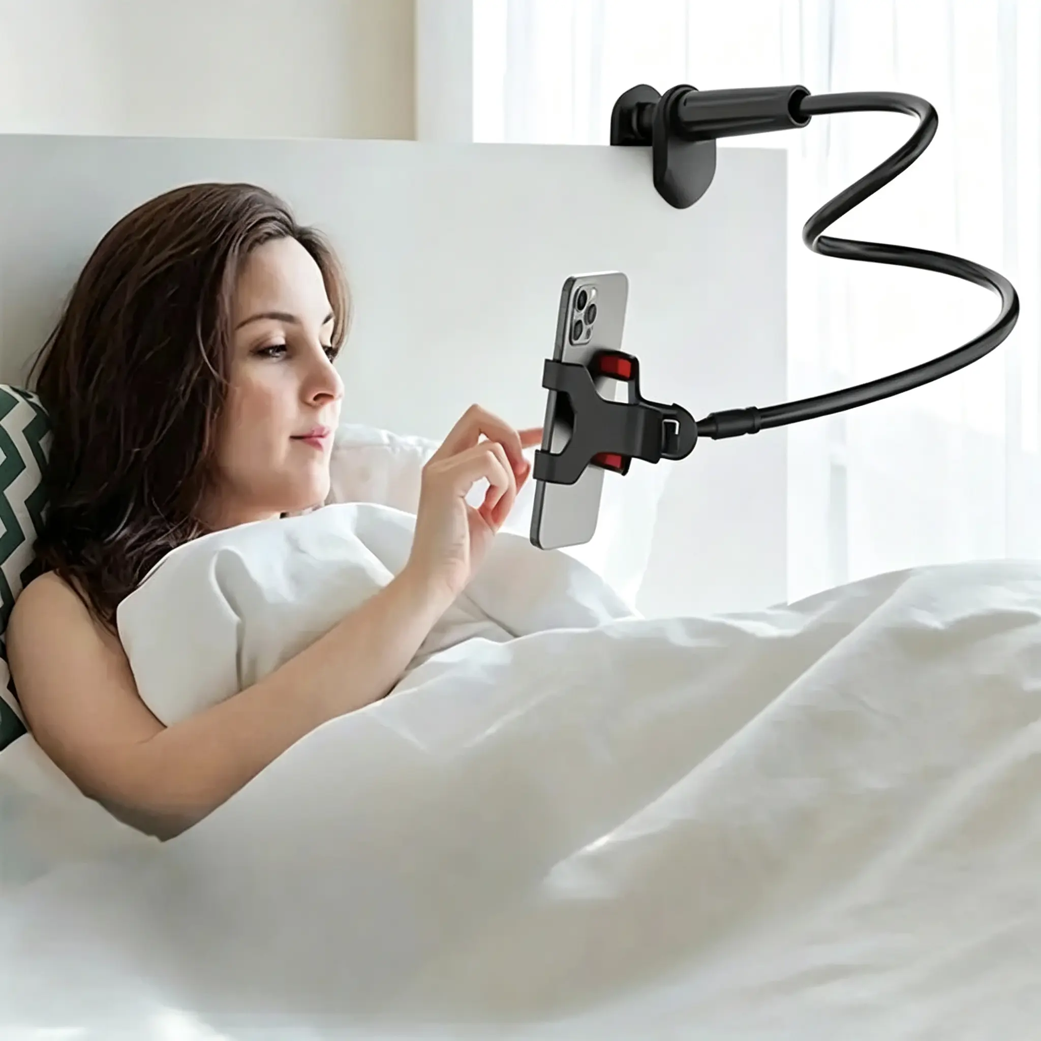 Gooseneck Cell Phone Holder for Desk & Bed, 30" Flexible Al-Mg Arm Stand with Anti-Slip Clamp for Kindle, Galaxy Tabs, iPhone iPad, Anti-Slip Surface, Reading In Bed Or Desk, Rotatable, Aluminum Alloy
