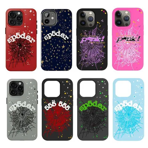 Sp5der Punk Style 2-Piece Polycarbonate Shockproof Phone Cover - Pink, Impact-Resistant, Flexible Rubber, Glossy Finish Durable Wireless Phone Accessories for iPhone 7 to 17 Series Tough Protection