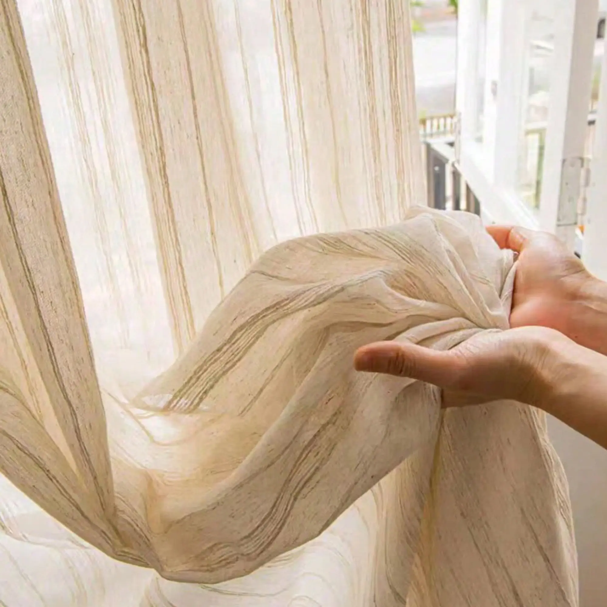 1pc Modern Linen Lightweight Curtains for Living Room & Bedroom, Jowels Semi-Sheer Privacy Drapes, Light-Transmitting Window Covering, Sheer Kitchen Curtains