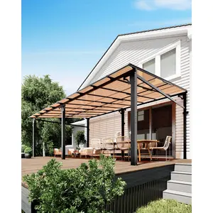 12'×20' Upgraded Lean‑to Wall‑Mounted Gazebo, 6mm Polycarbonate Roof & Reinforced Aluminum Frame – All‑Weather Hardtop Pergola for Patio, Deck, Backyard