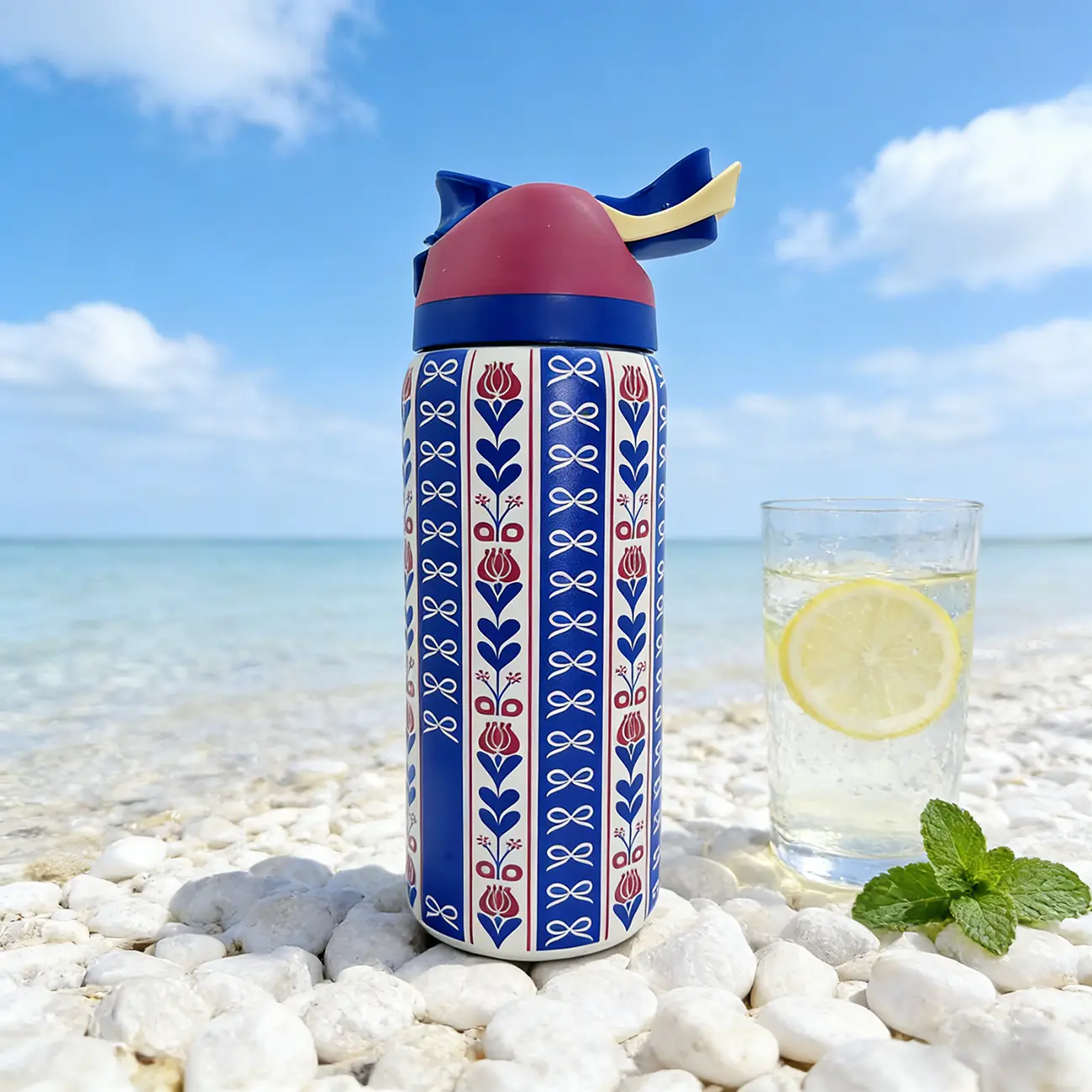 Blue Seal Stainless Steel Portable Vacuum Flask Water Bottle 32oz (945ML) - Freesip Lid with Straw, 24+ Hour Insulation, Exquisite Workmanship, Loop for On-the-Go Use, Suitable for Camping, Work