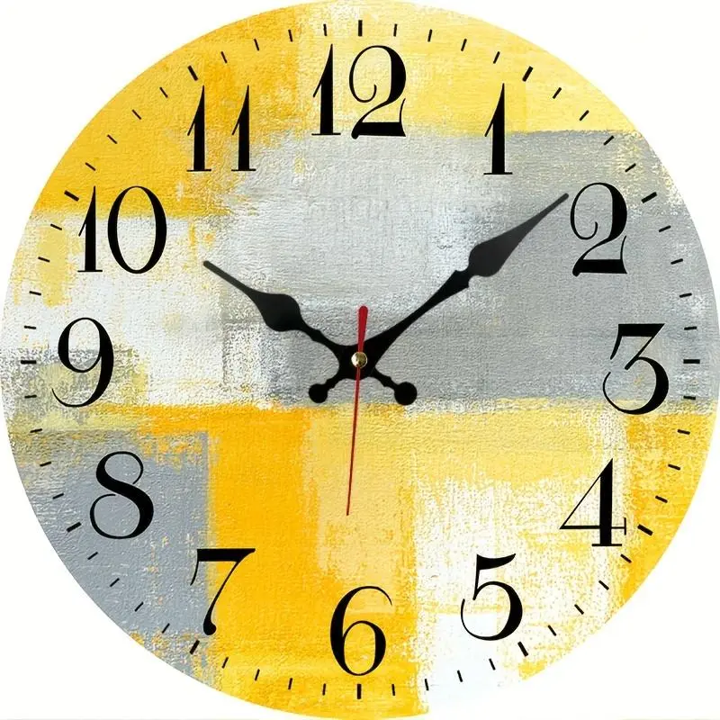 12inch 1pc Quiet Yellow And Gray Abstract Clock Suitable for Home Decoration, Battery Powered Silent No Ticking Wall Clock