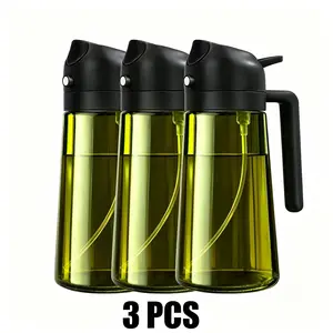 3pcs--16oz Oil Dispenser Bottle for Kitchen - 2 in 1 Olive Oil Dispenser and Oil Sprayer -Oil Sprayer for Cooking, Kitchen, Salad, Barbecue Utensils  PlasticKitchenware Pouring Containers Home  Black