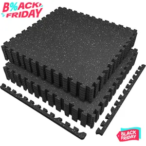 0.56in Thick 48 Sq Ft Exercise Equipment Mats, 12 Tiles Upgraded Rubber Top with High Density EVA Foam, Large Interlocking Puzzle Gym Flooring for Home Gym, Heavy Weight Workout, 24 x 24in