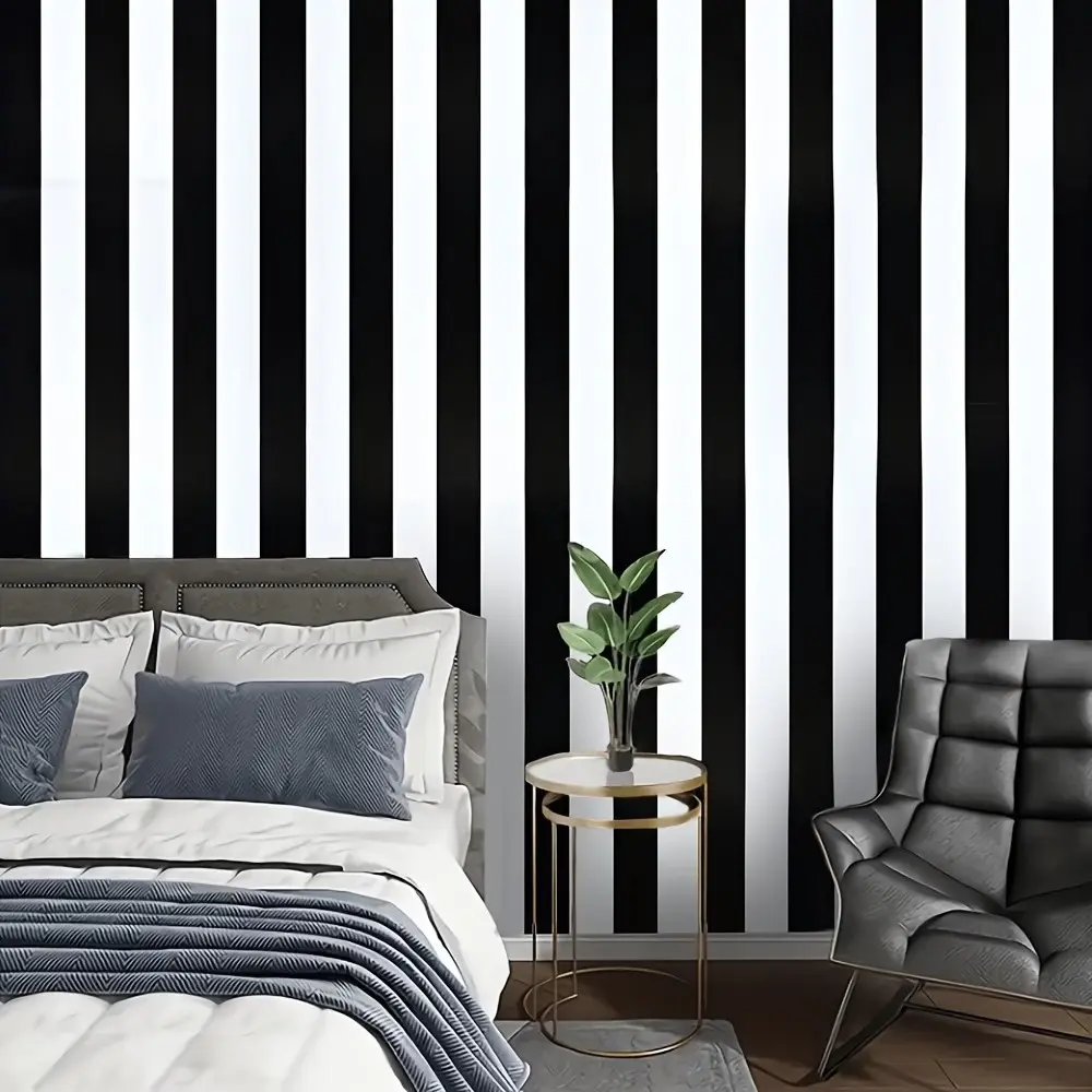 & Stripe Wallpaper, Peel and Stick Removable, Washable & Durable, Mould-Proof, Ideal for Living Room, Bedroom, Apartment, Striped Self Adhesive Wallpaper