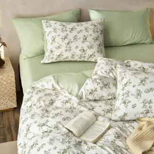 Cottagecore Duvet Cover Set, Floral Vintage Flower Shabby Chic Coquette Aesthetic for Women Teen Girls, Soft Lightweight Bedding, 3-Piece, Sage Green, Queen Size