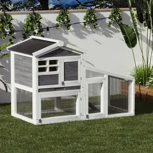 Large Outdoor Rabbit Hutch, Weatherproof 2-Story Bunny Cage with Removable Wire Netting, Removable Leak-Proof Tray, Anti-Chew Metal Ramp, Ventilated Door, Spacious Hutch for Rabbits Guinea Pigs Chickens, Indoor Outdoor Use