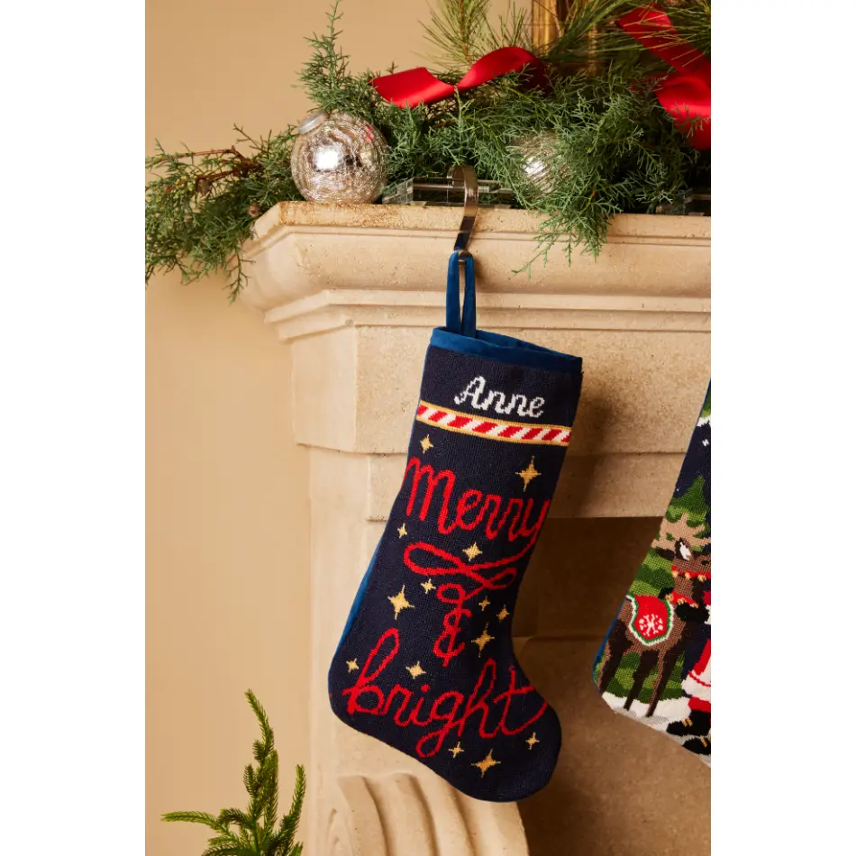 PREORDER FOR 2026: Merry and Bright Full Size Needlepoint Christmas Stocking