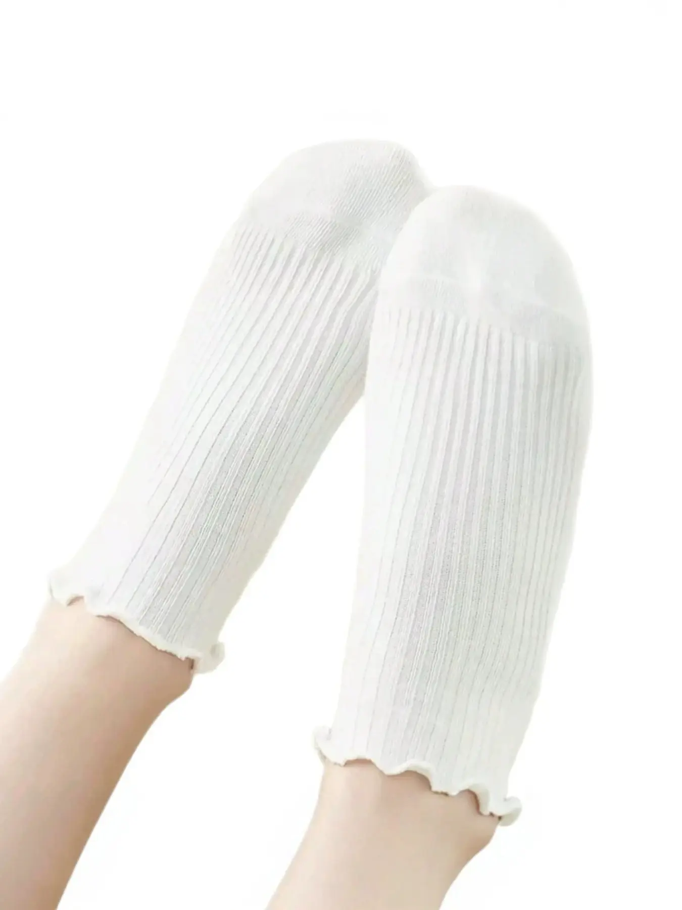 10 Pairs Spring Summer Ribbed Mid-Calf Socks for Women, Solid Vertical Stripe Mesh Breathable Anti-Odor Socks, Jk Mary Jane Matching Socks