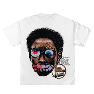 Multi-element T-Shirt Vintage Graphic Rap Hip Hop Merch Concert Y2k Streetwear，Unisex Abstract Portrait Art Graphic T-Shirt, Colorful Face Doodle Print Crew Neck Short Sleeve Tee, Casual Cotton Top for Streetwear Lovers, White Artistic Statement Shirt for