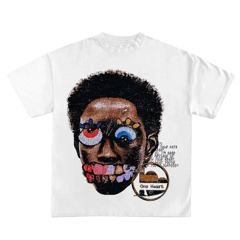 Men's Oversized Cotton Apparel - Unisex 2000s Vintage Rap Hip Hop Streetwear Round Neck Tshirt, Multi-Element Abstract Portrait Colorful Face Doodle Vintage Graphic Tees Graphic Clothing