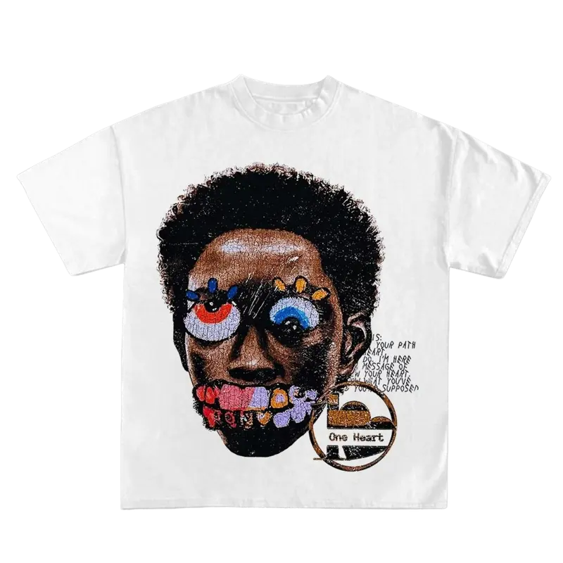 Men's Oversized Cotton Apparel - Unisex 2000s Vintage Rap Hip Hop Streetwear Round Neck Tshirt, Multi-Element Abstract Portrait Colorful Face Doodle Vintage Graphic Tees Graphic Clothing